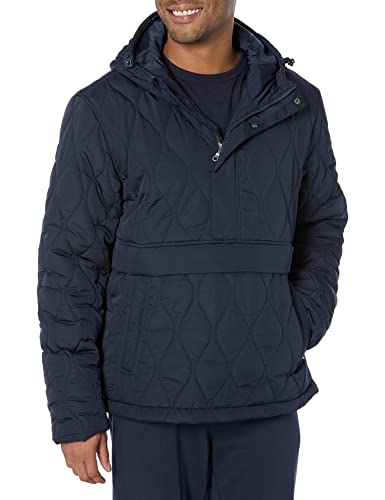 Amazon Essentials Men's Anorak Hooded Quarter-Zip Puffer Coat, Navy, Medium