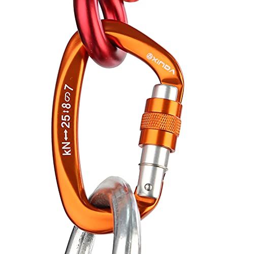 XINDA Screwgate Locking Carabiner Clip - Professional Rock Climbing Carabiner Screw Lock,Heavy Duty Carabiners for Climbing,Mountaineer,Hammock,Camping,Outdoor Equipment (5 pcs Orange)