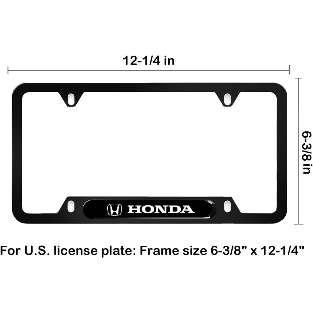 2 Pack Aluminum Alloy License Plate Cover Front Metal for Honda License Plate Frames with Chrome Screw Caps & 2 Holes (CAR14)