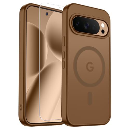 Image of SUPFINE Magnetic for Google Pixel 10 Pro XL Case with Screen Protector, (Built-in Magnets) ((Military Grade Drop Protection) Slim Translucent Shockproof Phone Case,Brown
