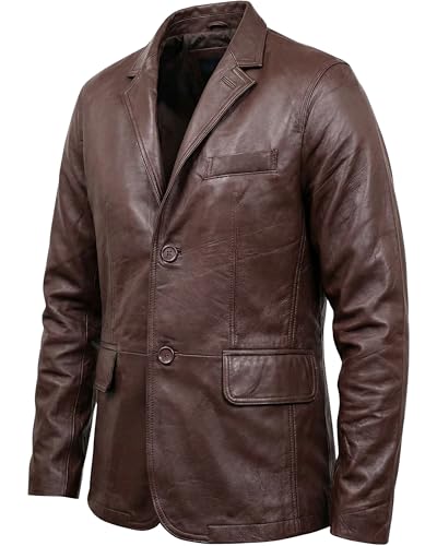 Image of Men's Leather Blazer - Lambskin Leather Blazer Men Genuine Leather Jacket Blazers - Men's Real Leather Sport Coat