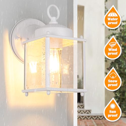 Image of MATAMEYE Outdoor Wall Lantern, Exterior White Waterproof Wall Sconce Lighting Fixtures, Front Door Wall Lights with Clear Beveled Glass Shade, 2 Pack
