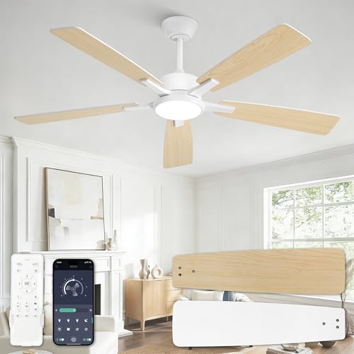 ZMISHIBO Ventilador de techo con luz 132 cm, Lámpara ventilador techo, Control por APP y mando, Motor DC silencioso, Reversible, 5 aspas, LED 3CCT regulable