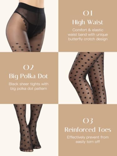 Image of MANZI 20D Polka Dot Tights for Women Patterned Stockings for Women Sheer Ultra Thin High Waist Pantyhose