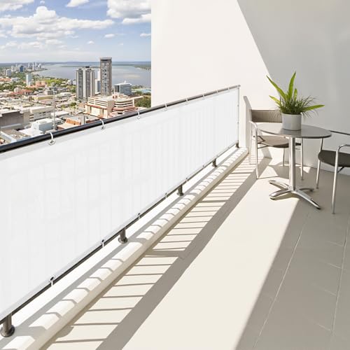 SUNNY GUARD Brise Vue Balcon 90x300cm Cache Vue Balcon,Protection UV,Coupe-Vent et Imperméable,pour Terrasse Jardin Patio,avec Attaches de câble,Blanc