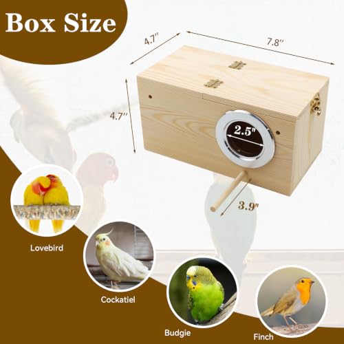 Image of Parakeet Cage Nest Box Visible and Detachable Bird Nest Breeding Box with Perch Natural Wood Bird Nesting for Cockatiel Lovebirds Budgie Finch Parrotlets Canary(XS 7.8 * 4.7 * 4.7inch)