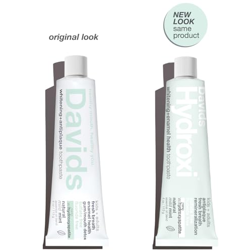 Image of Davids Hydroxi Mild Mint Fluoride Free Nano Hydroxyapatite Toothpaste for Enamel Health & Whitening, Antiplaque, SLS Free, Kid Friendly Gentle Mint Flavor, 4 oz, Made in USA