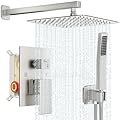 Baetuy Shower Faucet Set Bathroom Square Rain Shower Head and Handle Set, Wall Mounted Shower Fixtures With Shower Valve and Trim Kit 10 inch Brushed Nickel