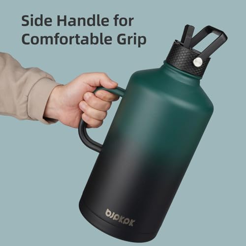 BJPKPK 2/3 Gallon Water Bottle Insulated with Straw Lid, 87oz Large, Stainless Steel Water Bottles with 3 Lids and Paracord Strap, Double Wall Vacuum Metal Water Jug, Army Green & Black by BJPKPK - Image 3