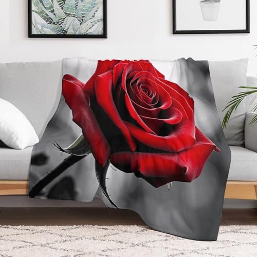 Couverture polaire rose rouge 150x200 cm en flanelle pour lit et canapé style ferme