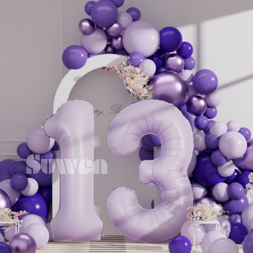 Image of SUWEN 40 Inch Light Purple Lavender Big 13 Balloon Number Foil Helium 0-9 | 13th Large Giant Birthday Huge Mylar Jumbo Happy Party 31 Anniversary Decorations