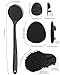 Manmihealth Silicone Back Scrubber & Soft Bath Glove Set 4 PCS(Thin Bristles), Super-Exfoliating Body Scrubber & Super-Lathering Shower Brush Combination, with 2 Free Hooks (Black)