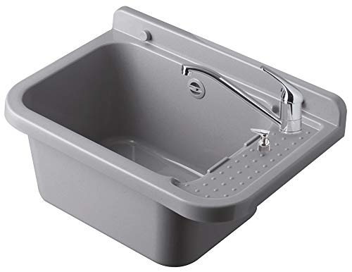 Waschbecken mit Wandmontage, Betongrau, Harz für den Außenbereich, 50 x 34 x 21 cm - Image 3