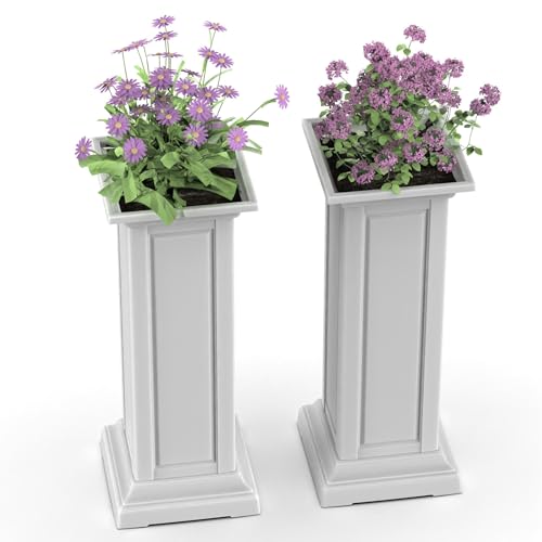 GYMHILL 36'' Tall Standing Planters,Set of 2,Resin Garden Bed Elegant Outdoor for Weddings, Events, Home Decor, Crack-Resistant, All-Weather Durability for Flowers and Trees (Ashen)