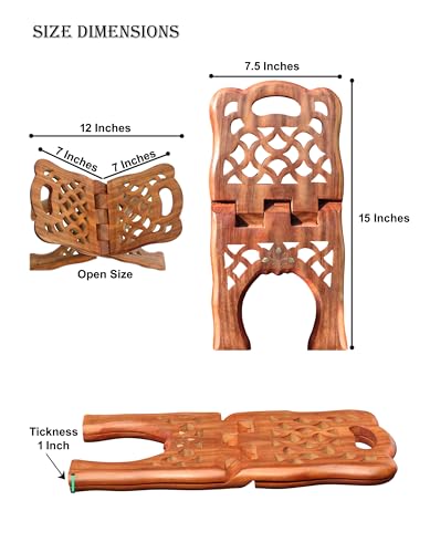 Woodiva Sheesham Wooden Hand Carved Holy Book Stand for Quran, Bible, Bhagwat, Gita, Ramayana & Guru Granth Sahib for Reading Rahel Stand (15X7.5X1)inches HL02