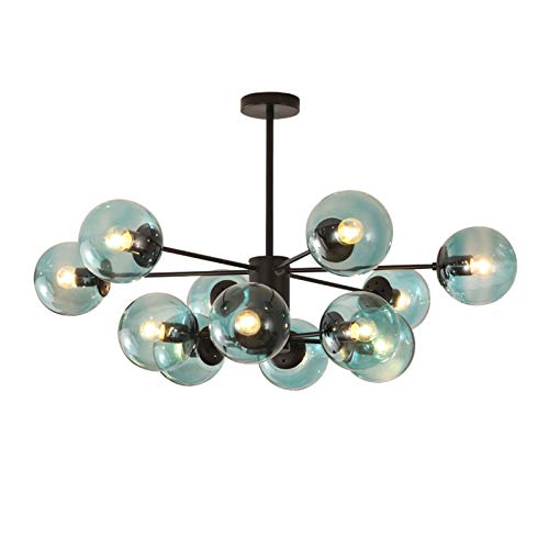Lustre bleu pour salle à manger et salon design mid-century luminaire plafonnier 12 bras