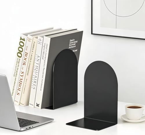Deefongo 4 Stück Buchstütze,Buchstützen Metall Bücherhalter Bookends,Schwere Buchstütze,Schwarzes Bücherregal für Schule, Büro und Zuhause