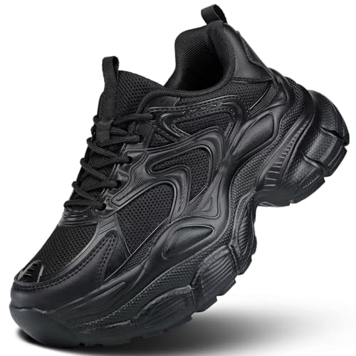 Kvovzo Womems Walking Shoes Running Tennis Fashion Chunky Sneakers Athletic Gym Workout Comfortable Breathable Lightweight Black