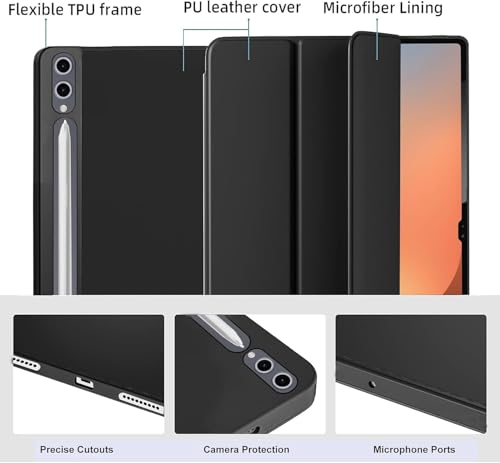 Image of TechTrendz Smart Trifold Flip Case for Samsung Galaxy Tab S11 Ultra 14.6 inch[SM-X930, SM-X936B] Support S Pen Magnetic Attachment Shockproof Stand Flip Cover Compatible for S11 Ultra (Black)