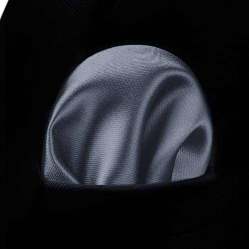 Image of HISDERN Mens Solid Color Ties Formal Satin Necktie and Pocket Square Set Classic Wedding Business Tie & Handkerchief