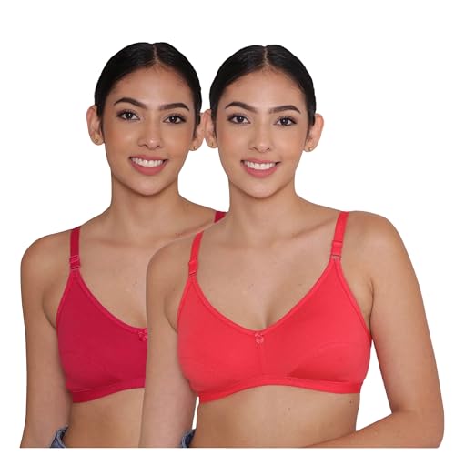 Image of INKURV Everyday Bra for Women's and Girls | Non Padded | Non Wired | Full Coverage Bra in Rich Cotton Fabric - Paris | Combo of 2 |