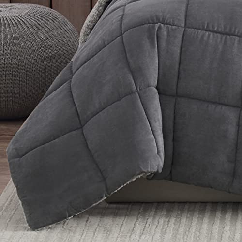 Image of Eddie Bauer - King Comforter Set, Microsuede Bedding with Soft Sherpa Reverse, 3 Piece Bed Set with Matching Pillowcases (Sherwood Grey)