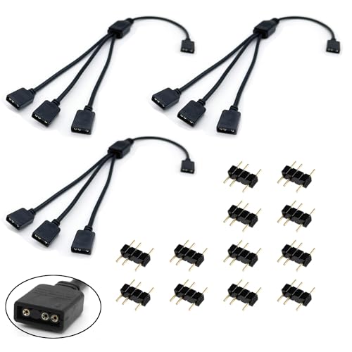 Image of 3-Pack 5V 3Pin ARGB 1-to-3 Female to Female Spliter Cables, Addressable RGB Spliter Extension Cable with Male Pins, Used for Computer Chassis, CPU Heat Sink, and 5V ARGB Fans (11.8 Inches)
