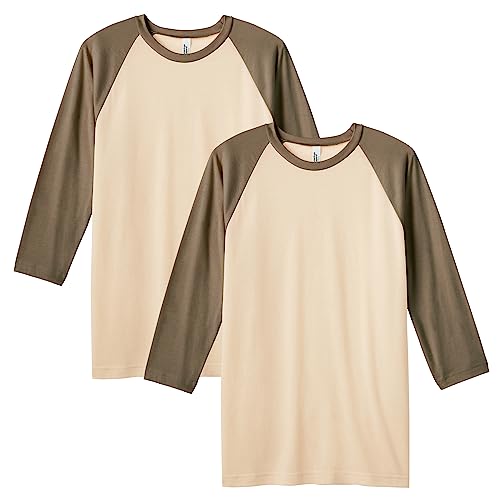 American Apparel Lot de 2 t-Shirts Unisexe CVC Raglan, Style G2003CVC, Heather Bone/Heather Army (Lot de 2), S