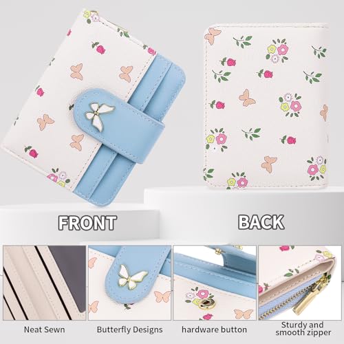 Image of Farcauo Womens Wallet Cute Small Wallets for Women Blue Women's Wallet Kawaii Butterfly Card Wallets for Women Ladies