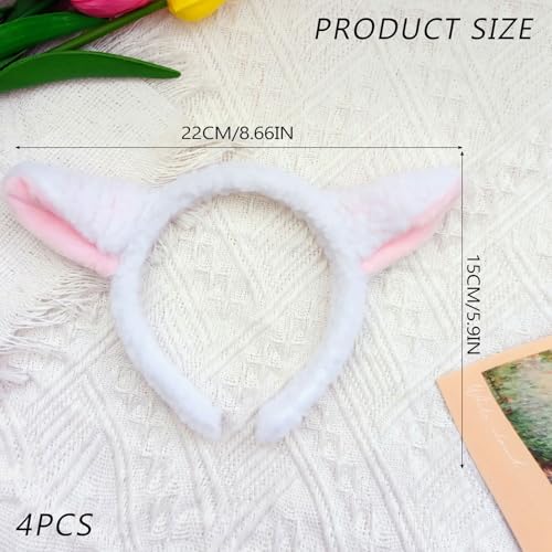 FUIPVGI 4 Stück Plüsch Schafohr Hairhoop Lamm Stirnband Schaf-Stirnband Niedliche Party Kopfbedeckung Tierkopfbedeckung Tier-Stirnbändern Pelzige Ohr Stirnband für Halloween Party Dekoration (4)