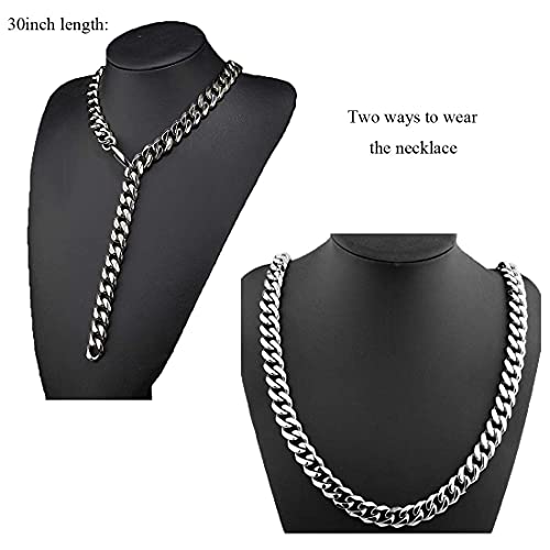 Mens Silver Tone Stainless Steel Hip Hop Miami Chain Curb Cuban Link Rapper Necklace With Tail3