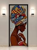 artfanke 3D African Woman Door Sticker Wall Decals Self-Adhesive Wallpaper - Peel and Stick Vinyl Door Murals Poster for Dormitory Home Decor 30.3'x78.7'(2 Sheets/Set)