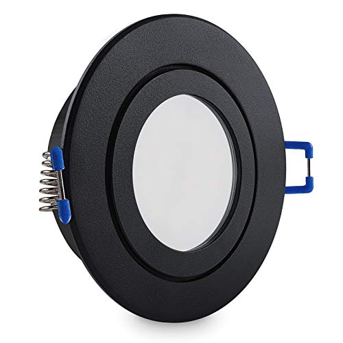 Conceptrun LED Einbaustrahler Feuchtraum mit Schutzglas und Dichtungsring für Dusche / Bad / Vordach rund Aluminium schwarz Downlight Deckenspot GU10 230V IP44 Modell: RF13 (kaltweiß) Cover