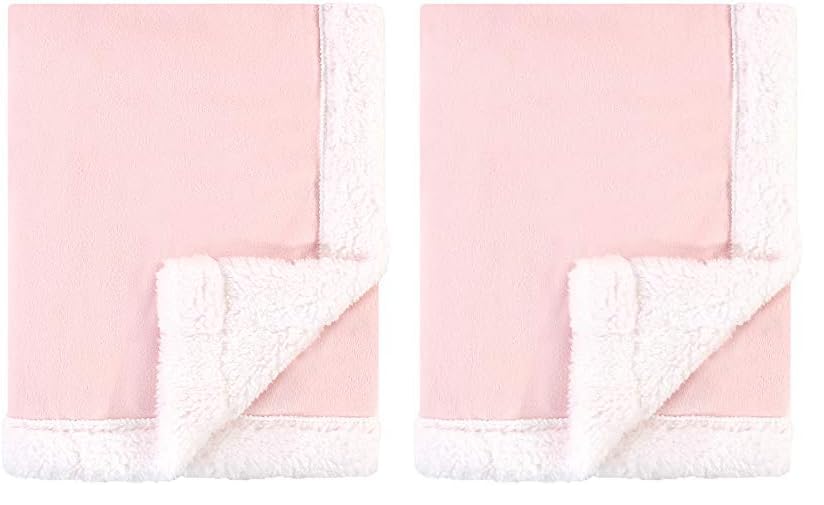 Image of Hudson Baby Unisex Baby Plush Mink and Sherpa Blanket, Light Pink White, One Size (Pack of 2)