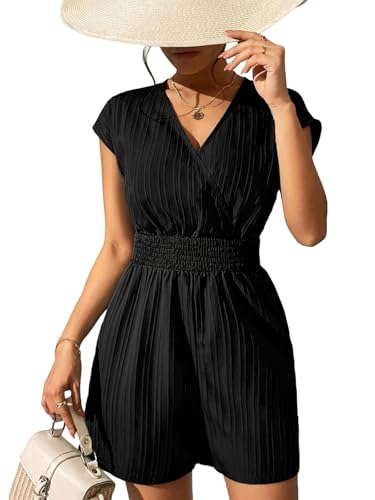 LIAMERHE Damen Jumpsuit V-Ausschnitt Sommer Elegant Casual Playsuit Kurz Overalls Romper Beachwear Lose Vertikaler Strei...