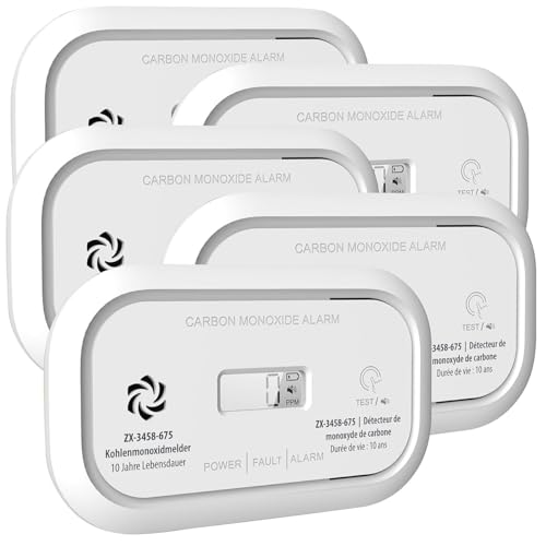 VisorTech Gasmelder Batterien: 5er-Set Digitale Kohlenmonoxid-Melder, 85 dB, Display, DIN EN 50291 (Kohlenmonoxid-Alarmdetektoren, Alarm Kohlenmonoxyd, Messgerät)