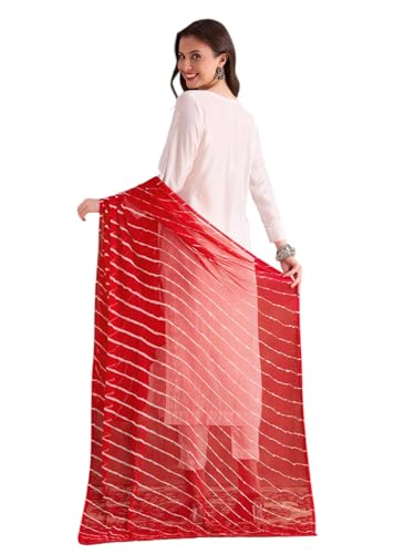 Image of DUPATTA BAZAAR Women's Leharia Dupatta with Pom Pom Lace