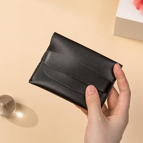 Image of Men's Minimalist Loop Wallet, Genuine Leather Slim Card Holder, Black, Modern Slim Design, Quick‑Access Card Compartments, Flap Closure, Lightweight for Daily Use