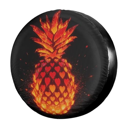 Image of Delerain Red Pineapple in Hearts Spare Tire Cover Wheel Protectors Sun Protector Waterproof for Jeep Trailer RV SUV Truck and Many Vehicle(16 Inch for Diameter 29 inch-31 inch)