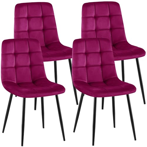 CLP Lot de 4 chaises de Salle a Manger rembourrees Antibes, chaises de Cuisine en Velours avec Dossier et Pieds Metal Noirs Couleur:Violet