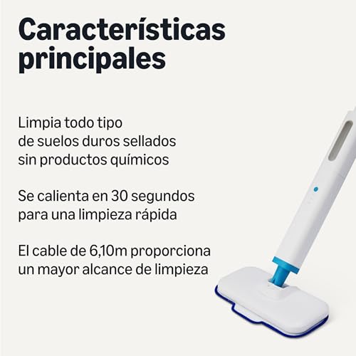 Amazon Basics Mopa a Vapor para Limpieza de Suelos Duros con Depósito de 450ml, Cable de 6m, 3 Almohadillas Lavables, Blanco - imagen 2