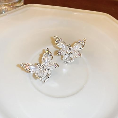 Set de 4 pinzas mini mariposa con cristales y perlas miniatura 6