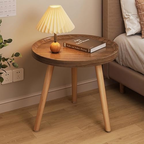 Round Side Table, Corner Plant Stand with 3 Wood Legs, for Living Room Small Space, Bedside Table Modern Wood Accent Coffee Side Table, End Table Night Stand (Walnut, Round)