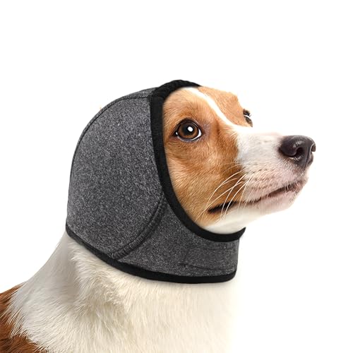 Image of NACOCO Dog Calming Hoodie - No Shake Water Resistant Ear Wraps for Dogs Anxiety Relief & Noise Protection Dog Head Wrap Pet Ear Cover Muffs for Swim Bathing Hematoma(Dark Grey, M)