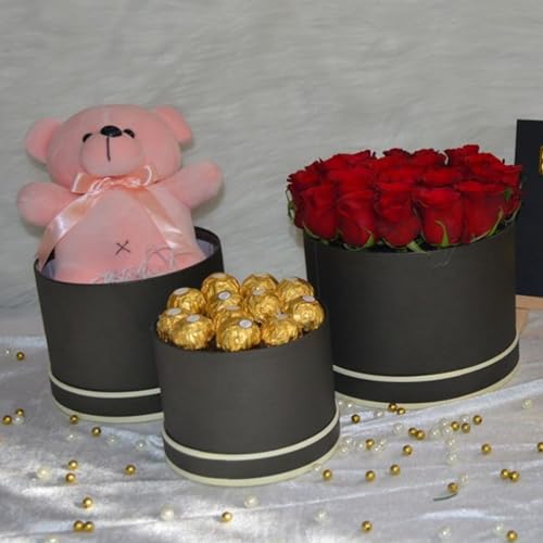 Image of Oasis Pack Of 3 Nesting Gift Boxes With Lids - Decorative Reusable Boxes For Flower Arrangements, Christmas & New Year Gifting, Party Favors - Round Brown