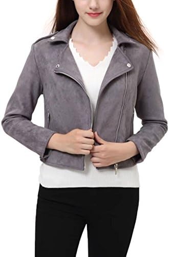 CHARTOU Women's Fall 2023 Fashion Faux Suede Leather Casual Moto Biker Jacket Coats (Large, Grey)