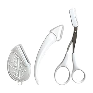 3-Pcs Eyebrow Grooming Kit: Eyebrow Trimmer Scissors with Comb, Crescent & Leaf-Shaped Eyebrow Razors | Precision Brow Trimming for Women | Beauty Tools for Perfect Eyebrow Shaping (White)