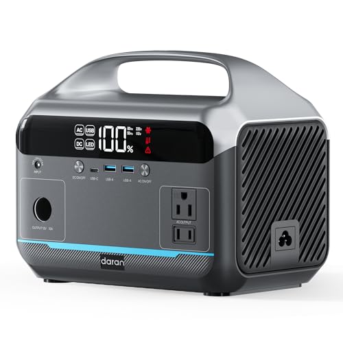DaranEner Portable Power Station 600W, 288Wh LiFePO4 Battery Backup Power w/2×600W AC Outlets...