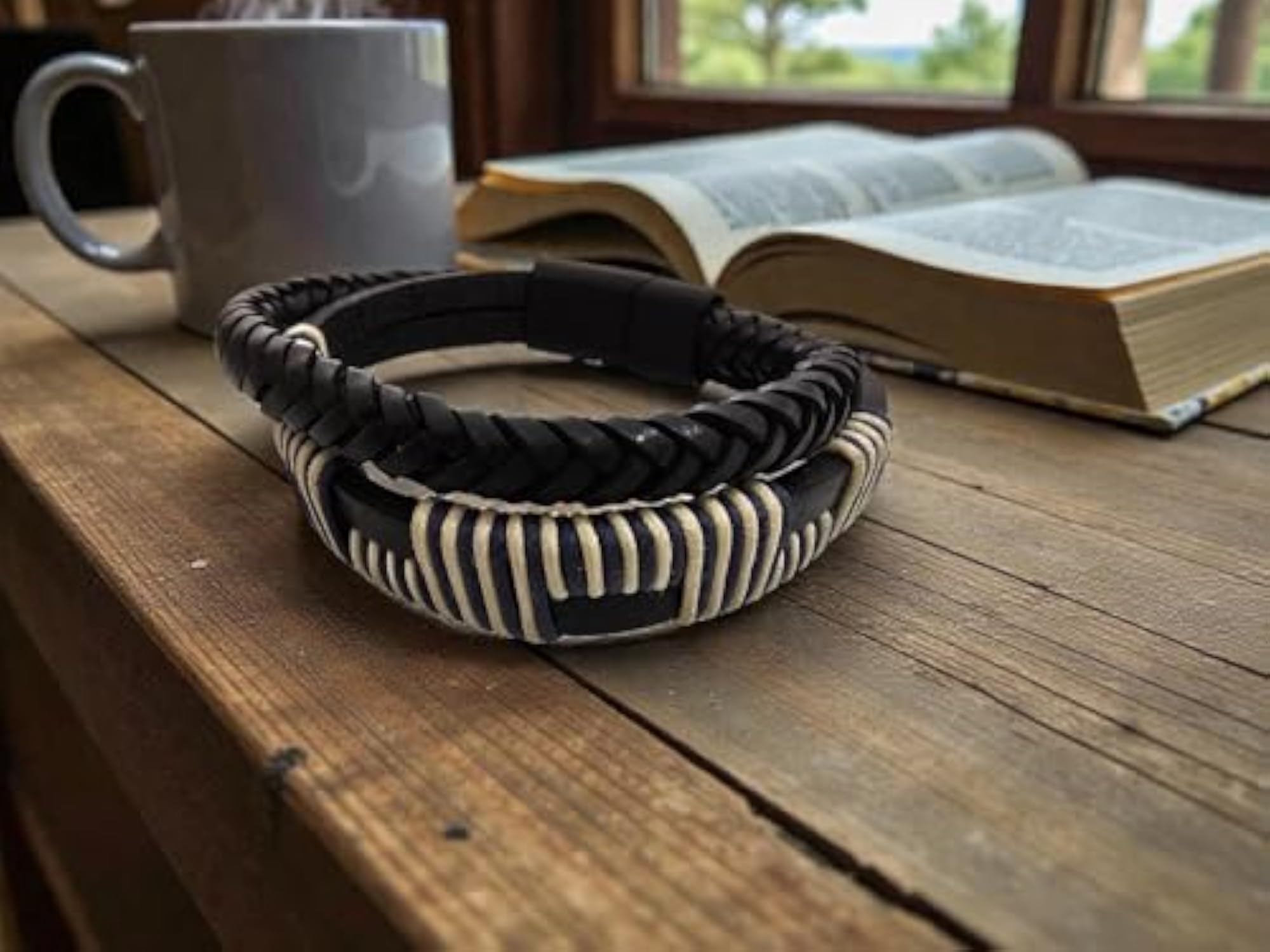 Braided Multi-Strand Black Rexine Leather Friendship Band Bracelet