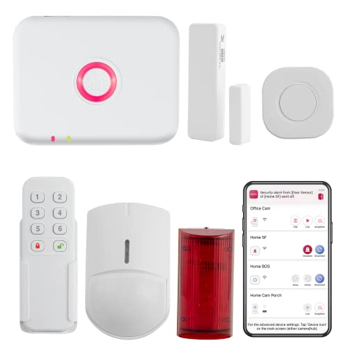 Ray@Home 6Pcs DIY Full Package (Smart Hub, Door Sensor, Motion Detector, Keypad, SOS Button, Siren) Wireless Home Security System Kit - Easy Installation, Free App
